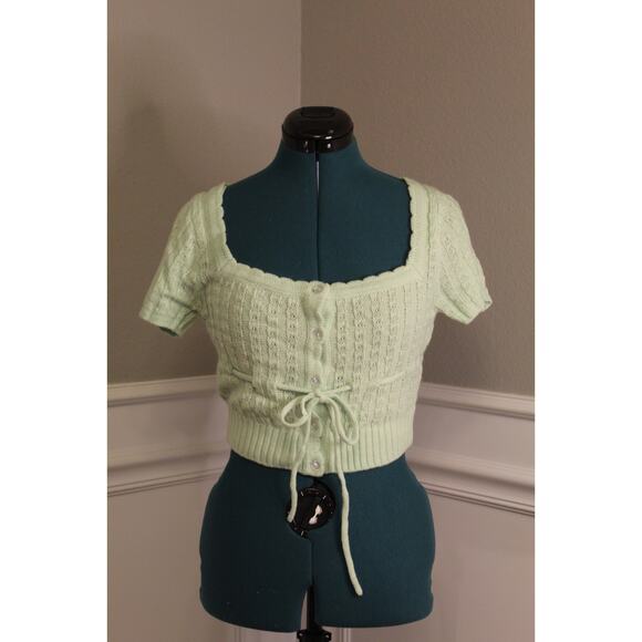 Urban Outfitters Mint Green Knit Cardigan Crop Top Tie Waist Women’s Small NWT - Picture 2 of 7